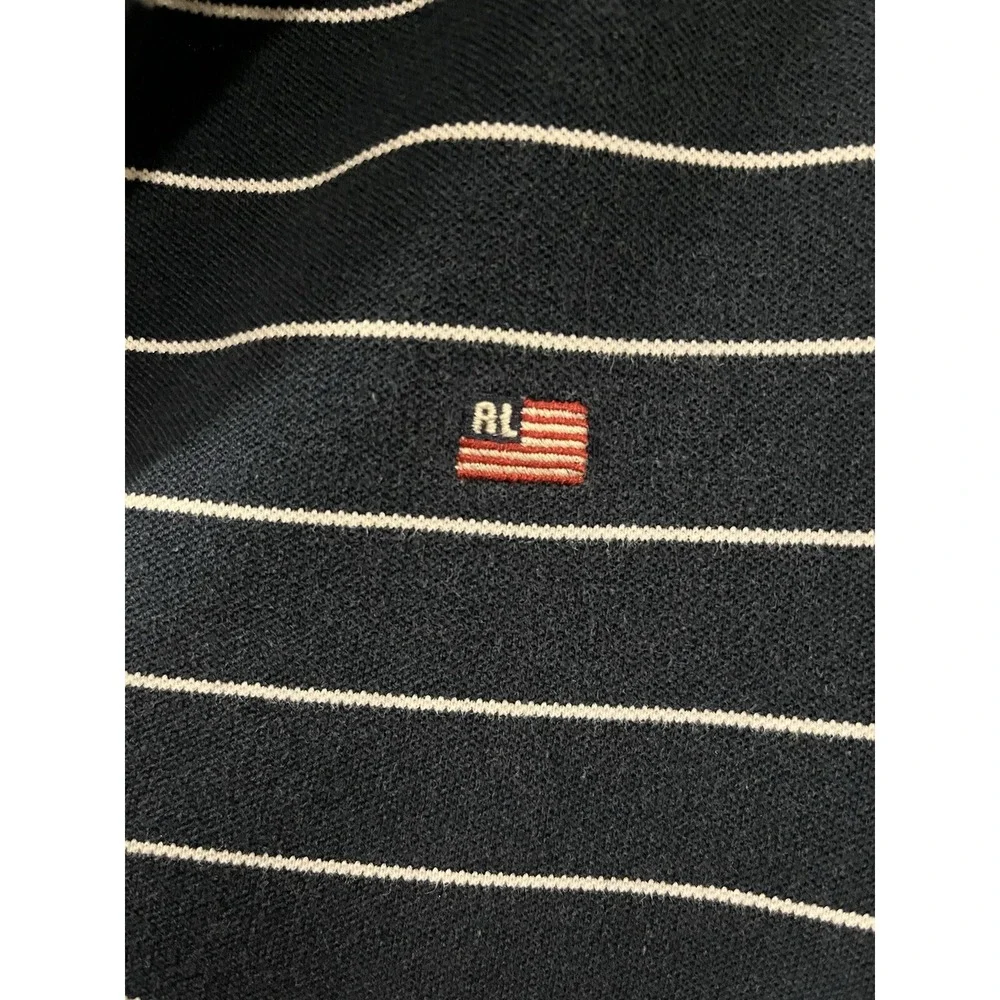 Ralph Lauren Polo Jeans Co Navy & White Striped Logo V Neck SZ M Preppy Nautical